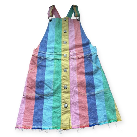 Mini Boden 6247146 Rainbow Stripe Button Dungaree Pinafore Dress Jumper 9/10 - Picture 2 of 8
